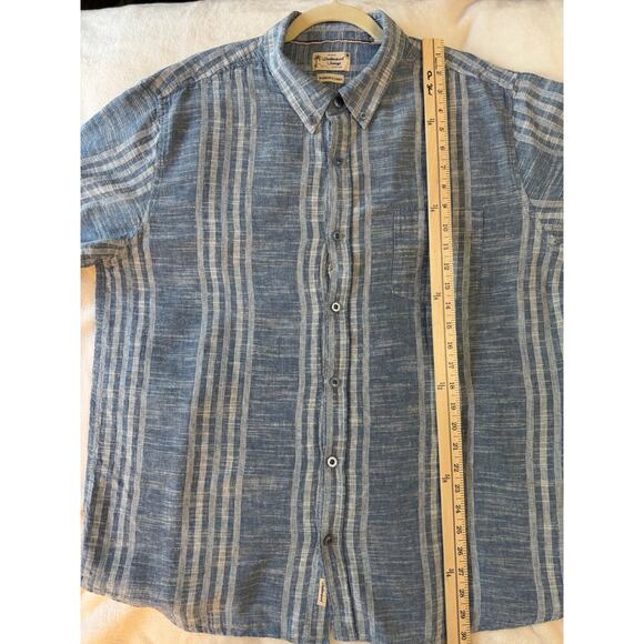 Weatherproof Vintage Mens Linen Short Sleeve Shirt XXL Blue White Stripe - Picture 4 of 9